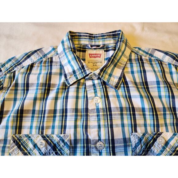 Plaid Button up Men's size Large Shirt Levi's Country Western Blue 100% cotton - Picture 1 of 9
